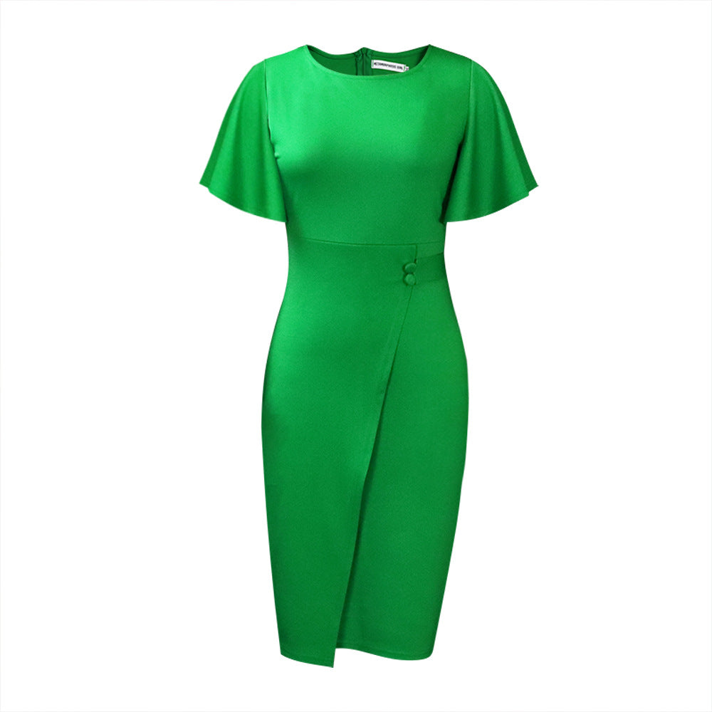 Drune | Damen Figurbetont Wickelstil Midi Kleid mit Kurzen Ärmeln