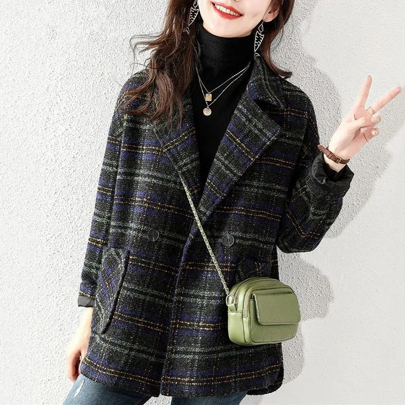 Damen Klassische Karojacke im modischen Oversized-Stil Drune