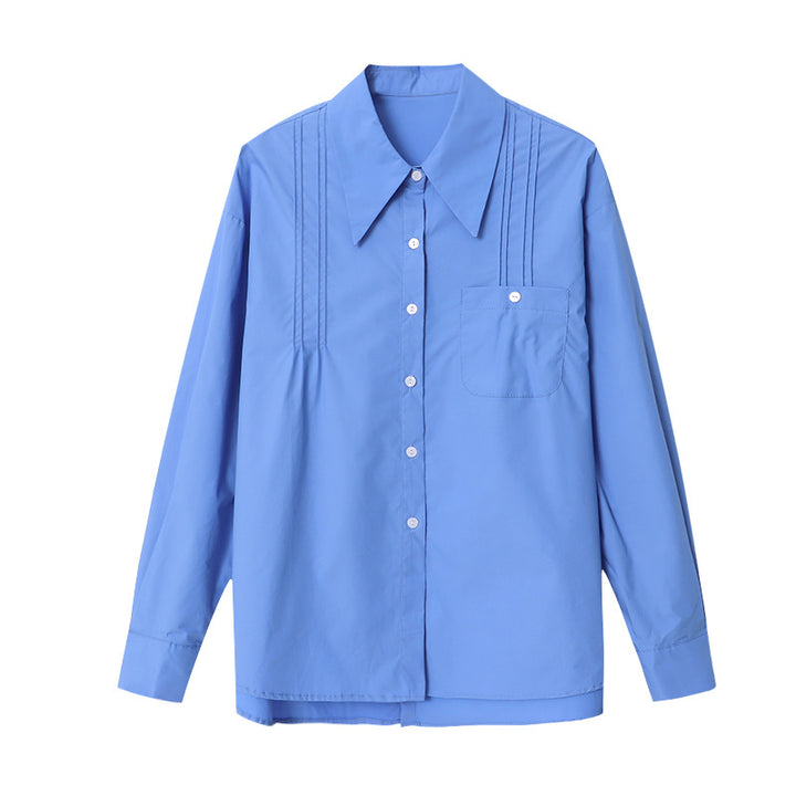 Damen klassische Bluse mit feinen Falten Drune
