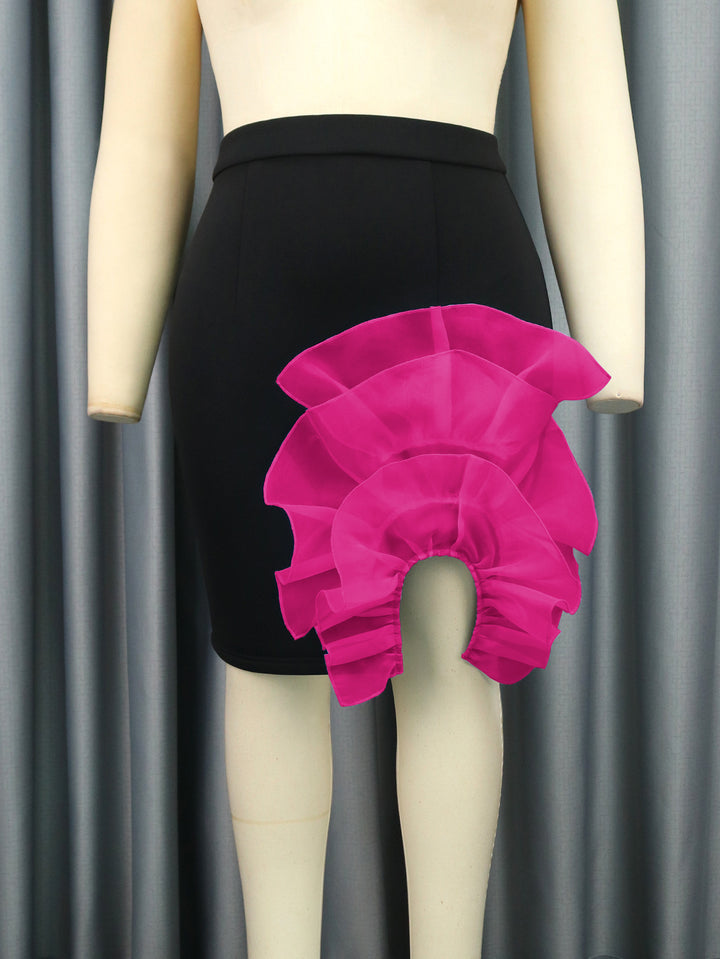 Damen Eleganter Rock mit voluminösem, transparenten Rüschensaum Drune