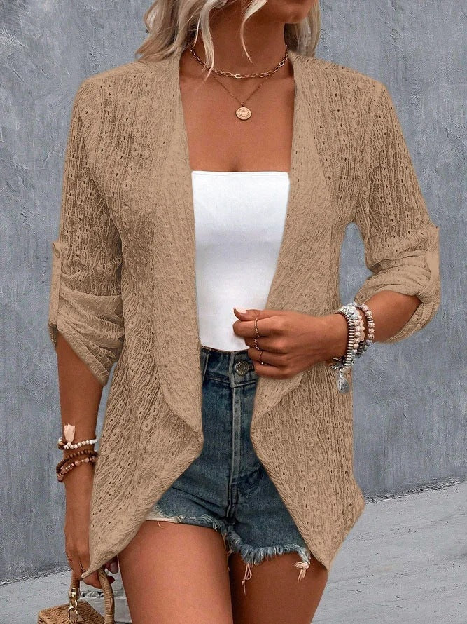 Damen Leichte Strickjacke mit asymmetrischem Schnitt und 3/4-Ärmeln Drune