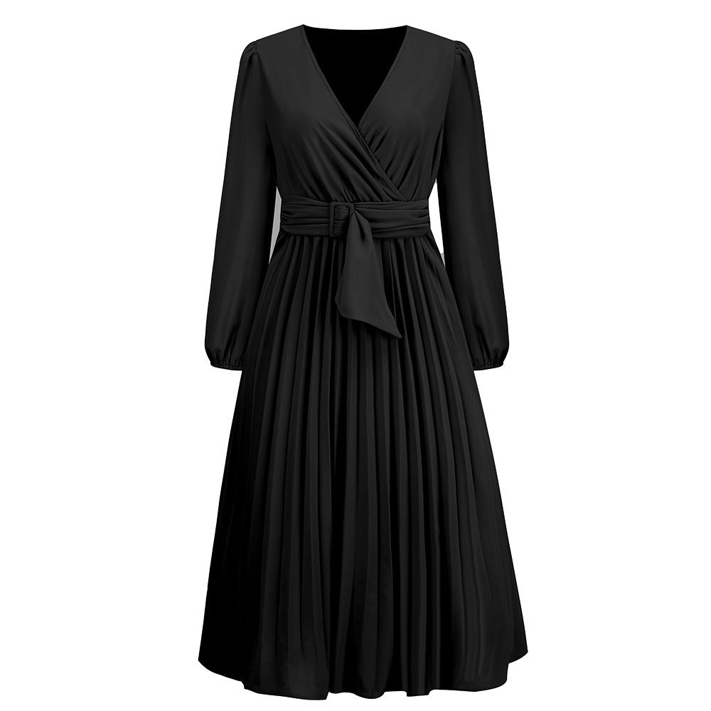 Damen Wickelkleid mit Plissee-Design und eleganter Taillengürtel Drune