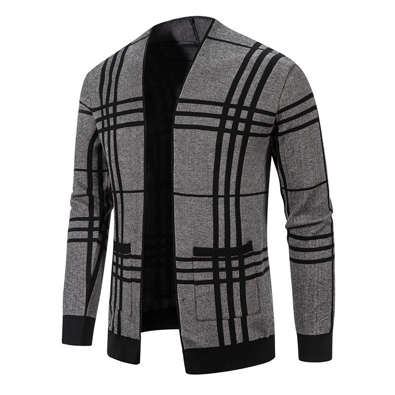 Herren modische Strickjacke mit modernem Karo-Muster und praktischen Taschen Drune