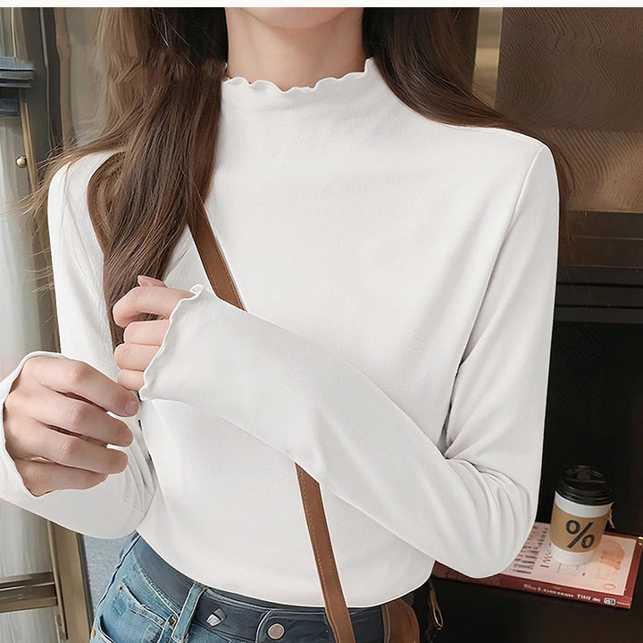 Damen elegantes Langarmshirt mit Rüschendetails Drune