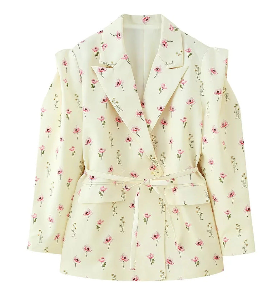Damen nan taillierter Blazer mit Bindegürtel, Reverskragen und Schulterpolstern Drune