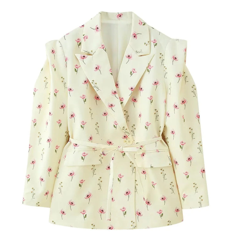 Damen nan taillierter Blazer mit Bindegürtel, Reverskragen und Schulterpolstern Drune