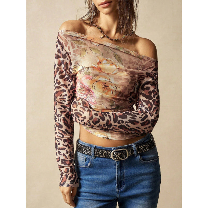 Damen Langarmshirt mit raffiniertem Raffungseffekt und animalischem Druck Drune