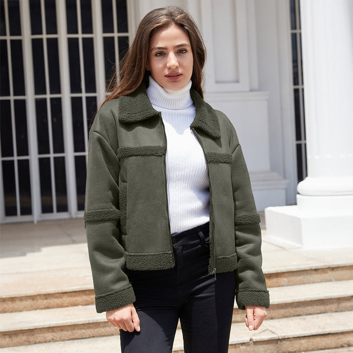 Damen nan kurze Teddyjacke im Aviator-Stil mit Reißverschluss Drune