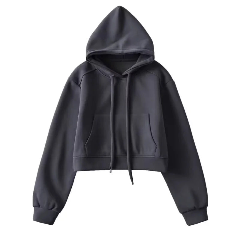 Damen modischer cropped Kapuzenpullover aus sweatshirt Material Drune