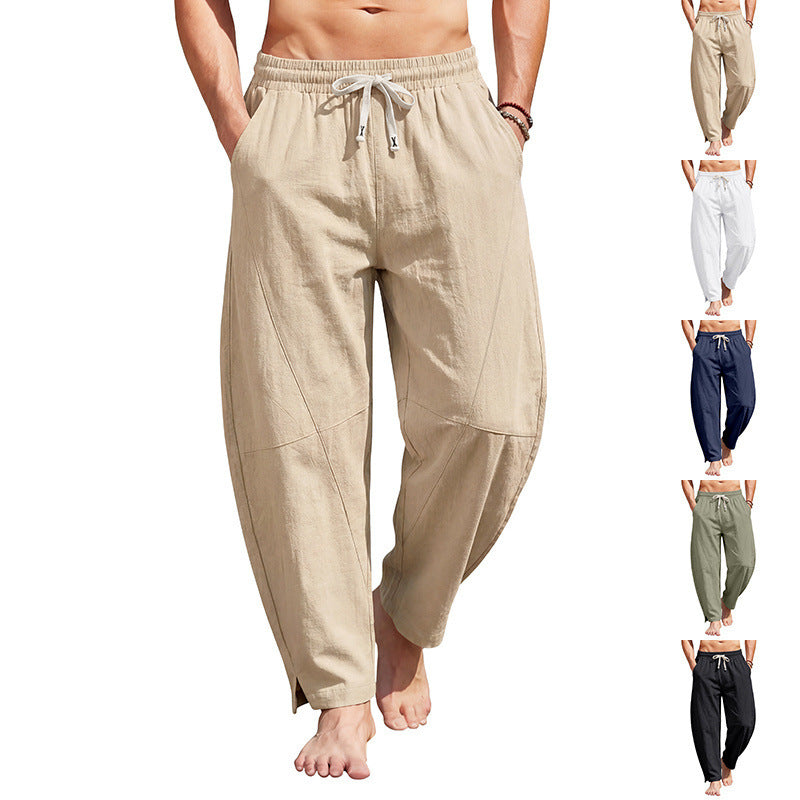 Herren nan luftige Komfort-Sommerhose mit elastischem Tunnelzugbund, dekorativen Teilungsnähten und seitlichem Knöchel-Schlitz Drune