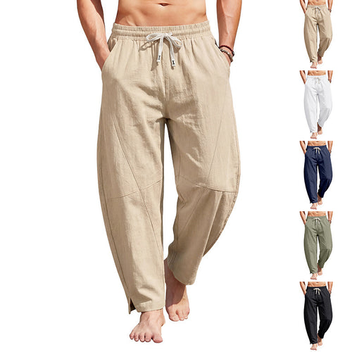 Herren nan luftige Komfort-Sommerhose mit elastischem Tunnelzugbund, dekorativen Teilungsnähten und seitlichem Knöchel-Schlitz Drune