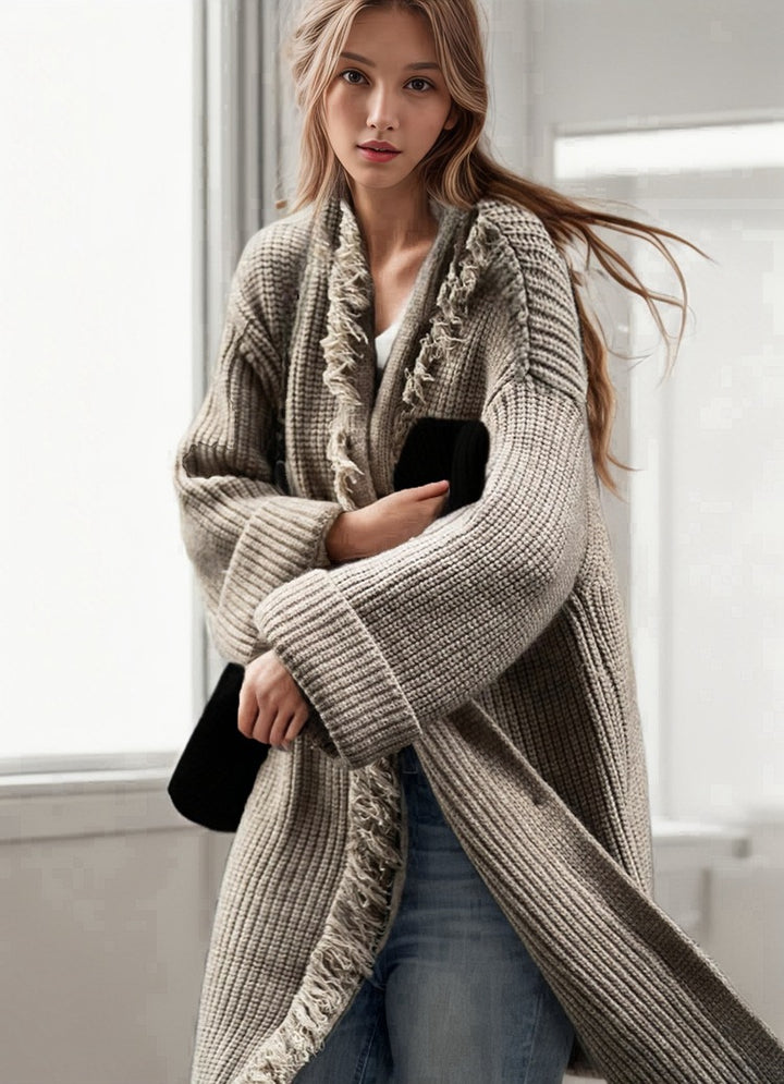 Damen Grobstrickcardigan mit lässigem Fransen-Design Drune