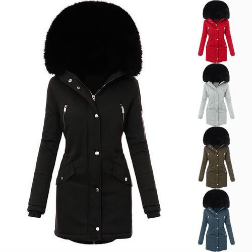 Damen Winterparka mit abnehmbarem Kunstfellkragen und praktischen Reißverschlusstaschen Drune