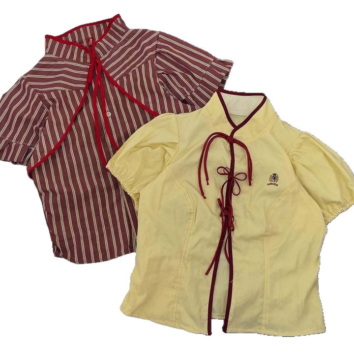 Damen Modische Bluse mit hochgeschlossenem Kragen und dekorativen Rüschen Drune