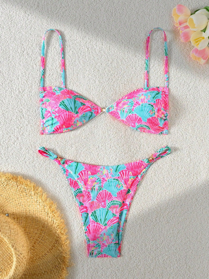 Damen Leopardenmuster Bikini-Set mit verstellbaren Trägern Drune