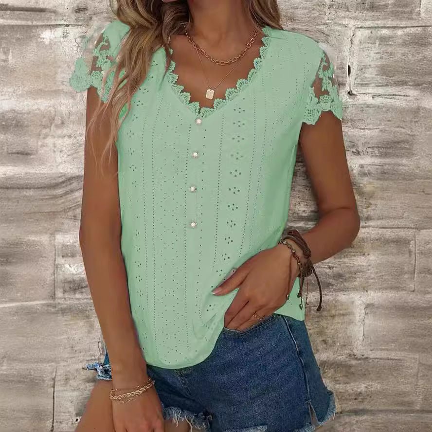 Damen Bluse mit romantischen Rüschen und einzigartiger Lochstickerei Drune