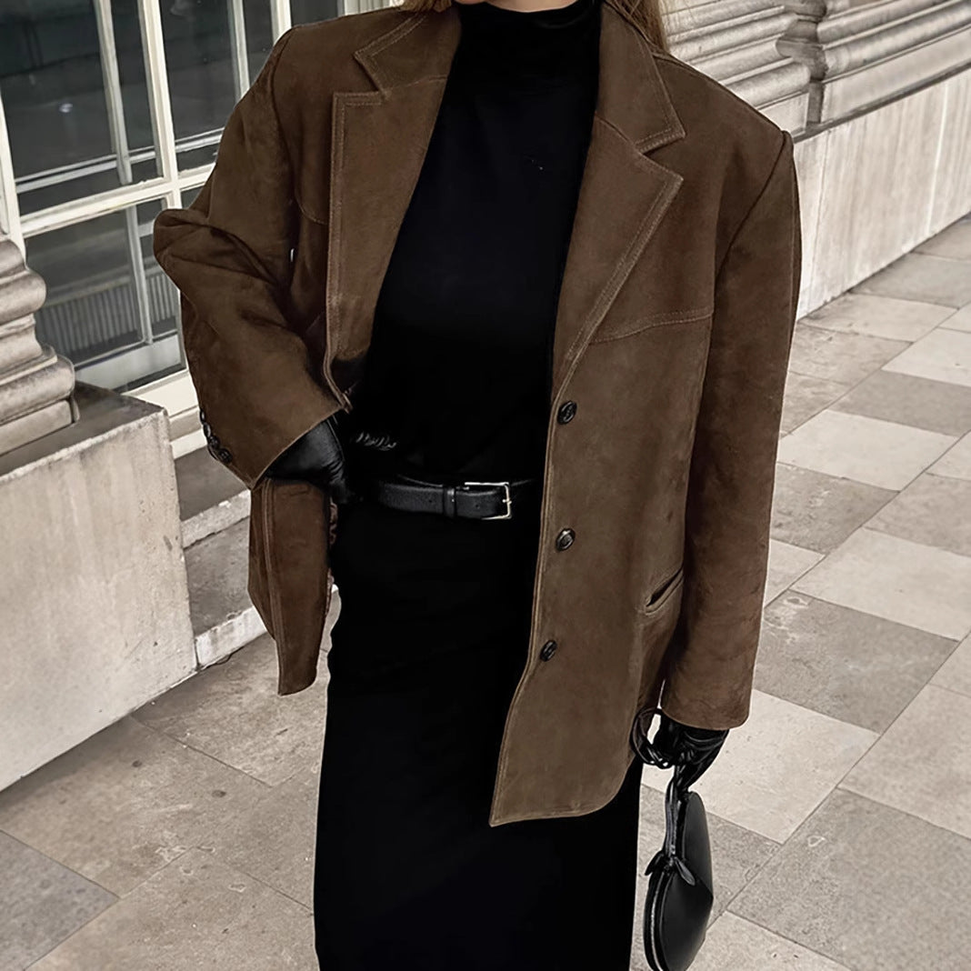 Damen Elegante Suede Blazerjacke Drune