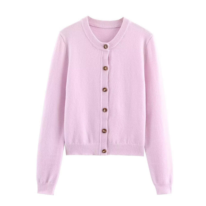 Damen modische Strickjacke mit Rundhalsausschnitt und Knopfdetails Drune