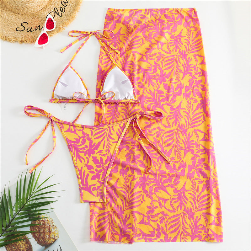 Damen Bikini mit floralem Muster und eleganter Strandumhüllung Drune