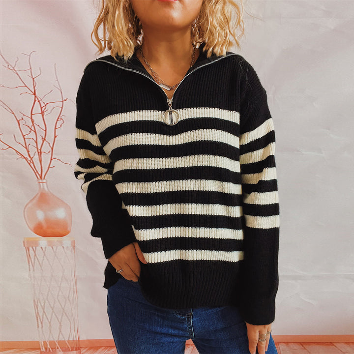 Damen Überall-Pullover mit Reißverschluss und modischem Streifenmuster Drune