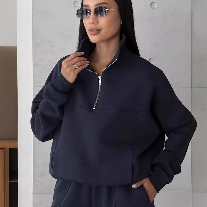 Damen lässiger Sweatshirt- und Jogginghose-Set mit hohem Kragen Drune