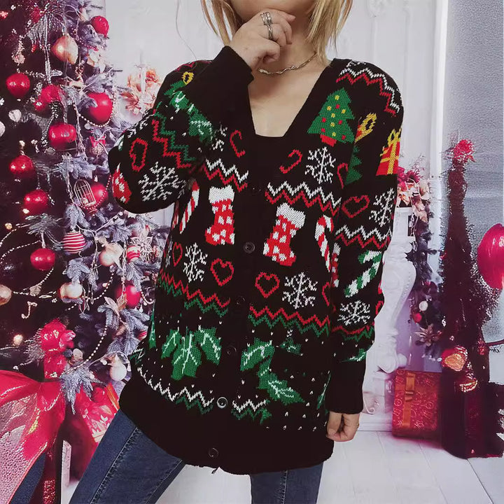 Damen Weihnachts-Strickjacke mit festlichem Motiv und praktischem Knopfverschluss Drune