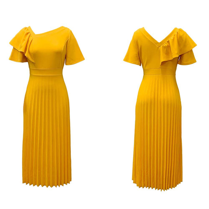 Damen Plisseekleid mit elegantem Rüschendesign und V-Ausschnitt Drune