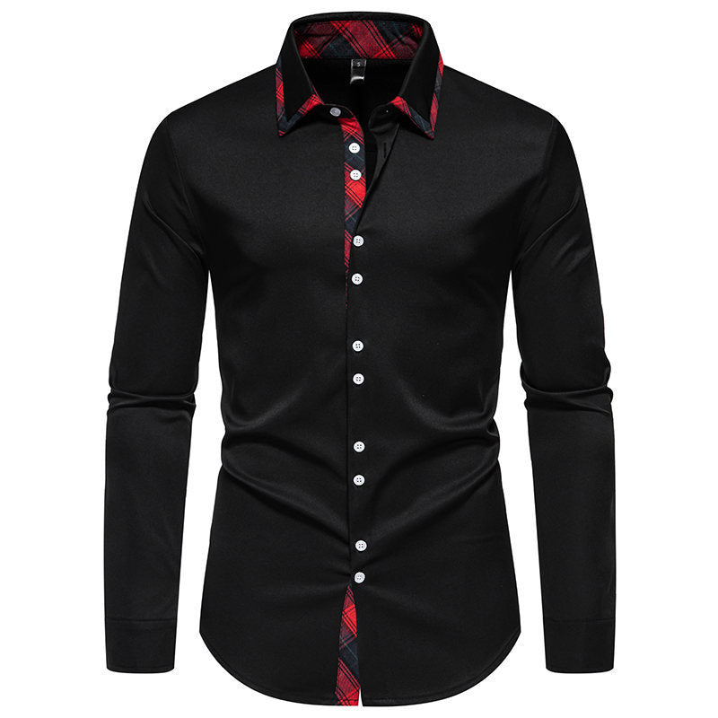 Herren elegantes Langarmhemd mit karierter Kragen-Details Drune
