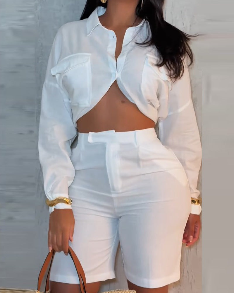 Damen Stylisches und figurbetontes Set mit Kurzbluse und Shorts Drune