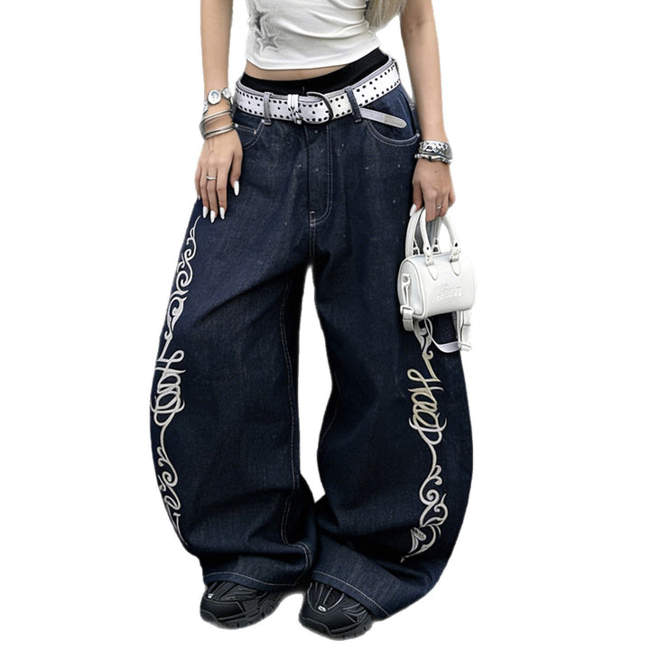Damen weite Jeans mit kunstvollem Stickmuster Drune