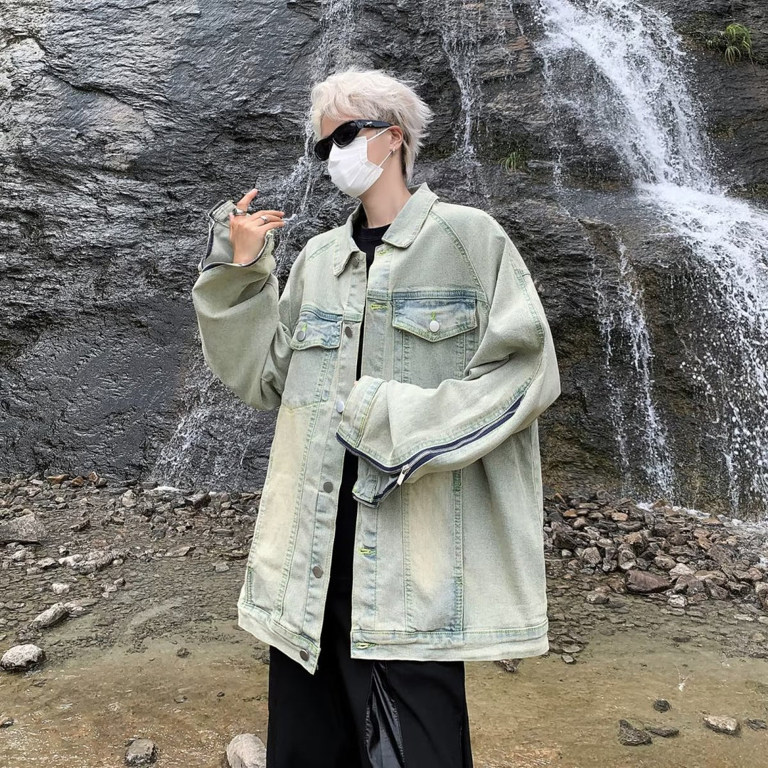 Unisex lässige Oversize-Jeansjacke mit einzigartigem Schnitt und praktischen Taschen Drune