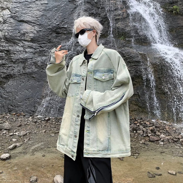 Unisex lässige Oversize-Jeansjacke mit einzigartigem Schnitt und praktischen Taschen Drune