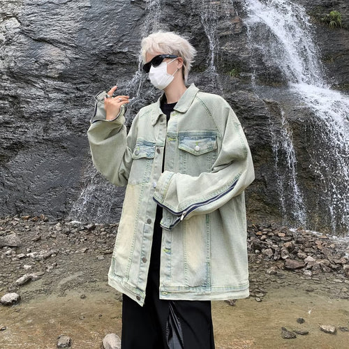 Unisex lässige Oversize-Jeansjacke mit einzigartigem Schnitt und praktischen Taschen Drune