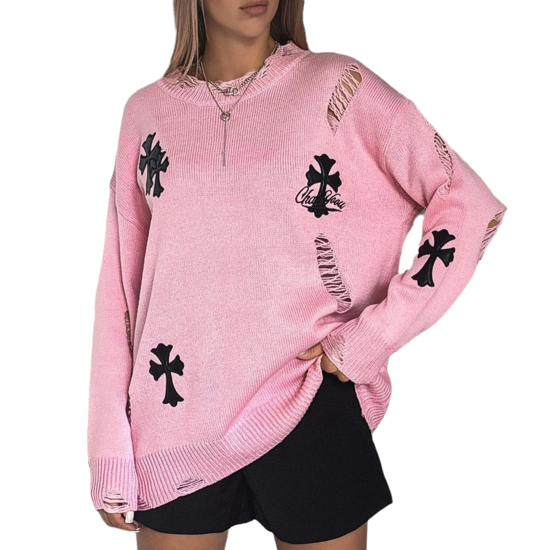 Damen lässiger Pullover mit kreativem Schnitt und ausgefransten Details Drune