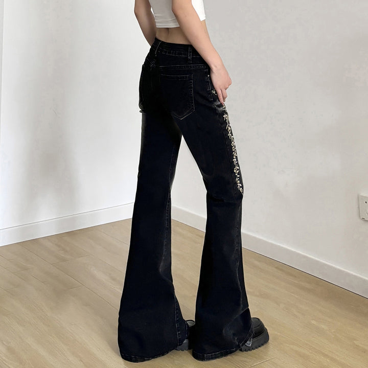 Damen Flared Jeans mit eleganter Blumenstickerei Drune
