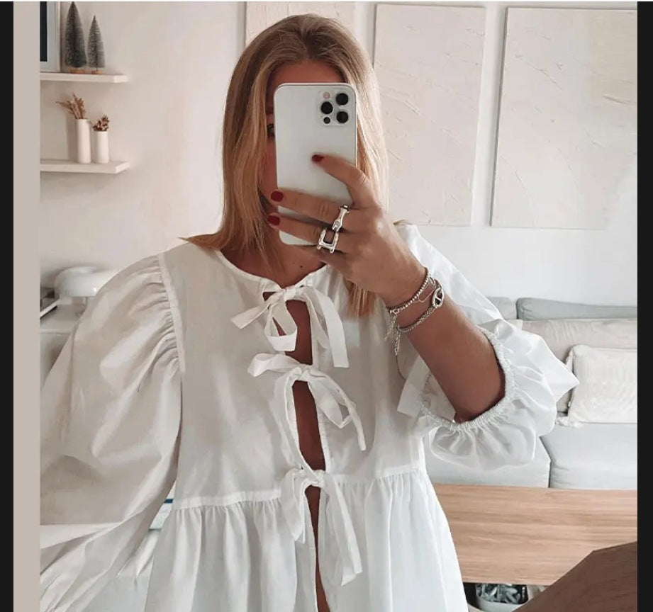 Damen luftige Karobluse mit kreativem Cut-Out Drune