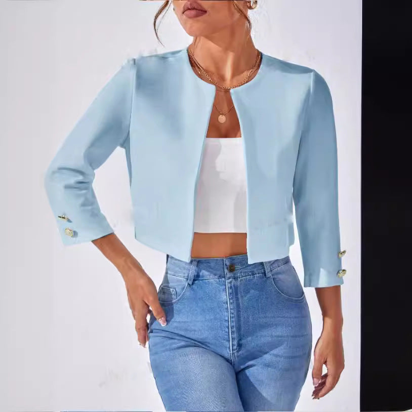 Damen lässige Kurzblazer mit strukturiertem Stoff Drune