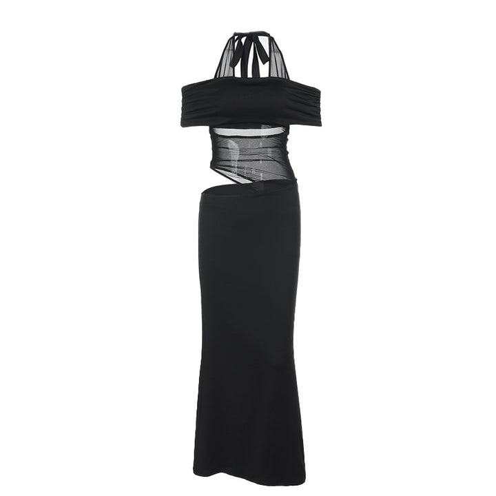 Damen Cocktailkleid mit schulterfreiem Design und raffiniertem Netz-Einsatz Drune