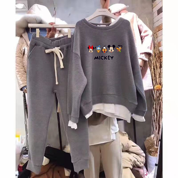 Damen Freizeit Sweatset mit Mickey-Motiv und lässigem Schnitt Drune