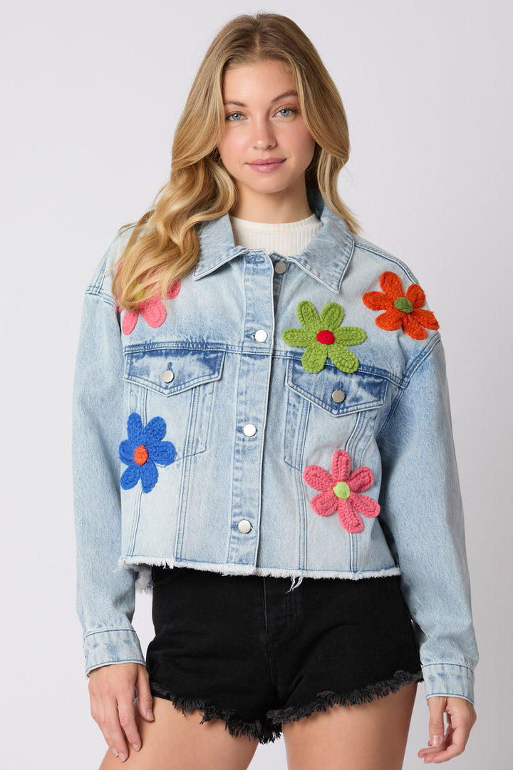 Damen Modische Jeansjacke im sportlichen Look mit buntem Motiv Drune
