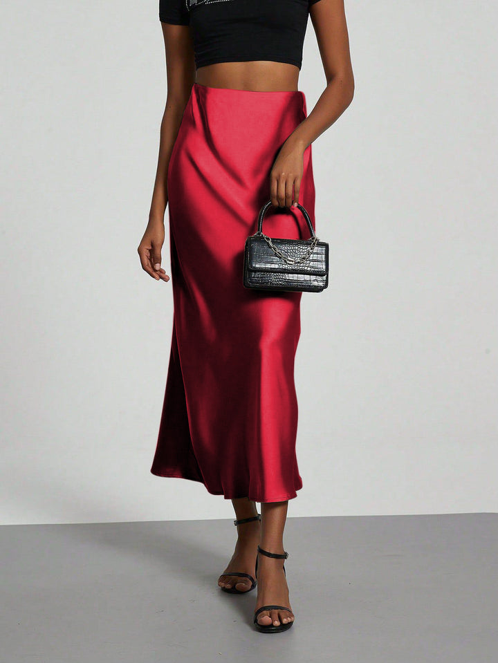 Damen Elegante und fließende Satin Maxiröcke Drune