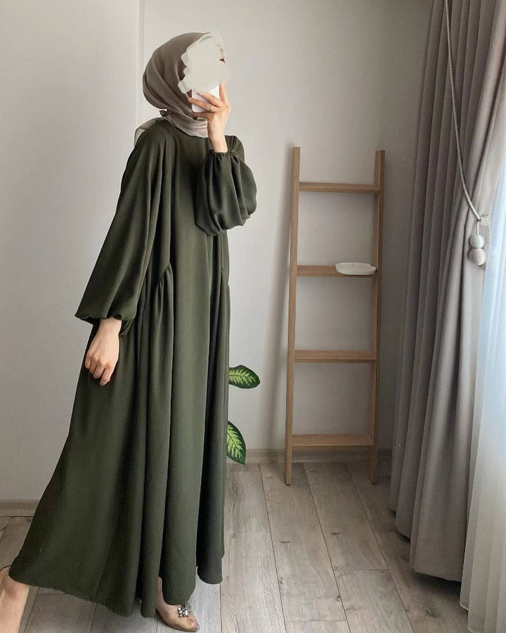 Damen elegantes Maxikleid mit voluminösen Ärmeln und fließendem Schnitt Drune