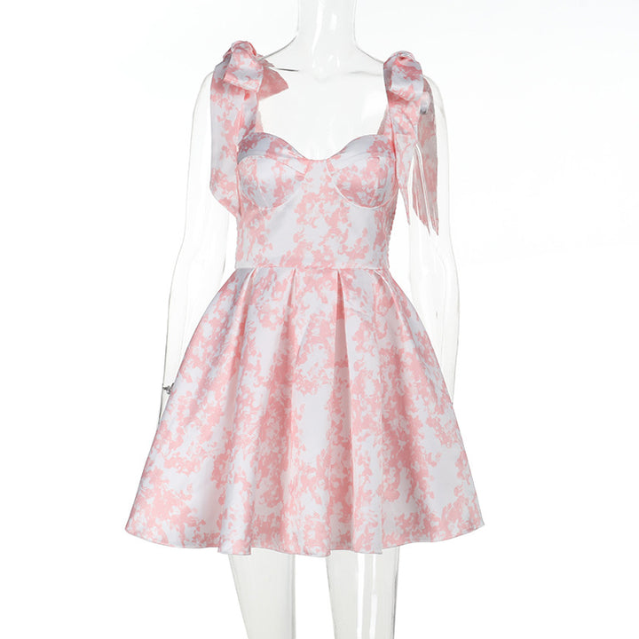 Damen verspieltes Blumenkleid mit Puffärmeln und Rüschendetails Drune
