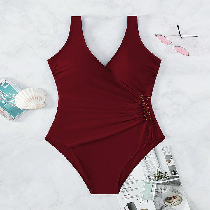 Damen Einteiliger Badeanzug mit elegantem Wickeldesign und Raffungen Drune