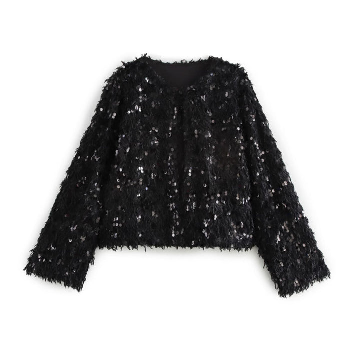 Femme Shimmery Fuzzy Crop Jacke Drune
