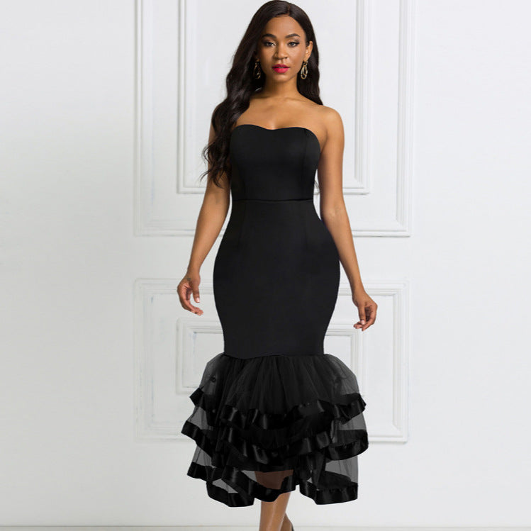 Damen Figurbetontes Abendkleid mit voluminösem Rüschen-Saum Drune