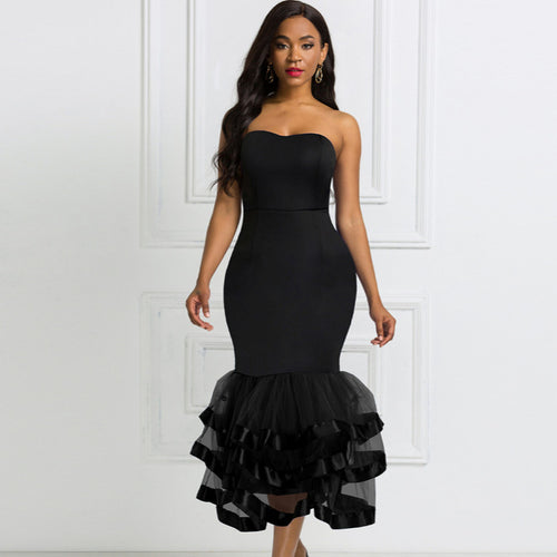 Damen Figurbetontes Abendkleid mit voluminösem Rüschen-Saum Drune