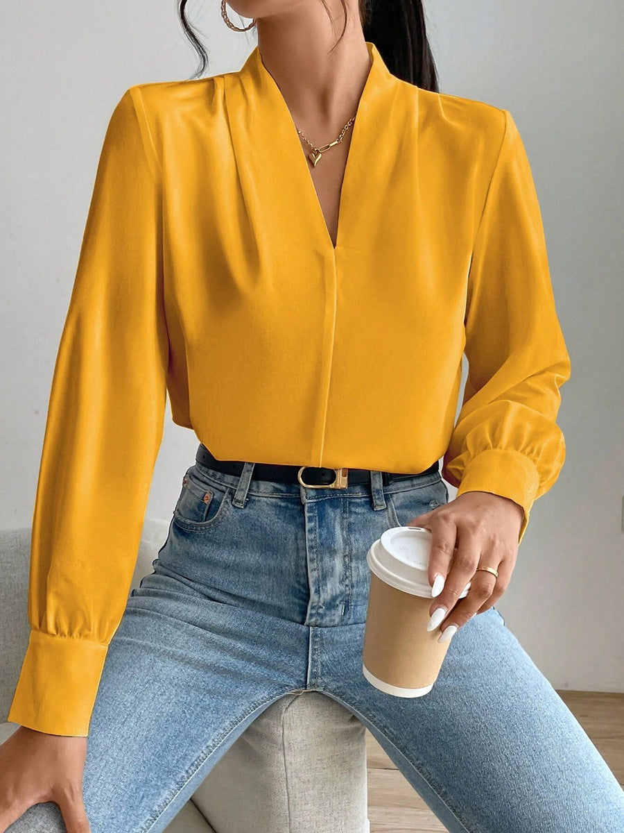 Drune | Satinbluse Mit V-ausschnitt Und Puffärmeln Für Damen