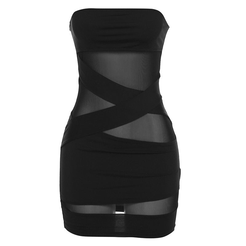 Damen Raffiniertes Bandeau-Kleid mit transparenten Einsätzen und Kreuzdetails Drune