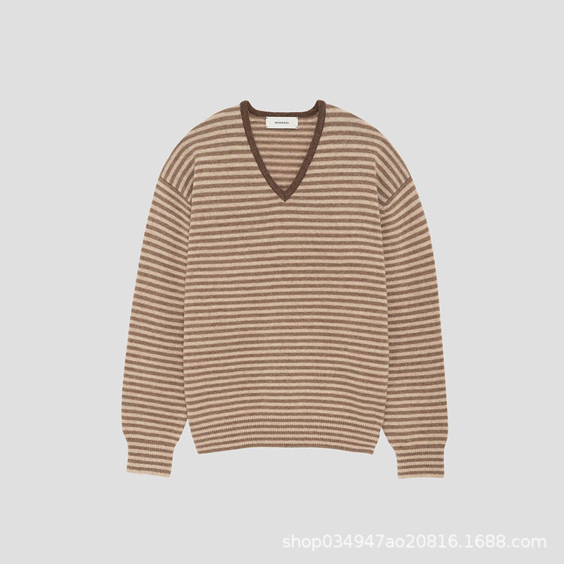 Damen Feinstrickpullover mit V-Ausschnitt und Streifenmustern Drune